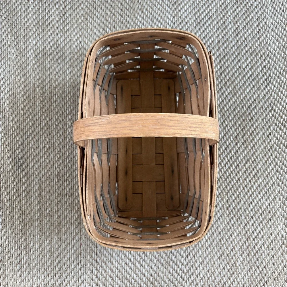 Longaberger Small Rectangular Woven Wood Basket With Handle 1989
